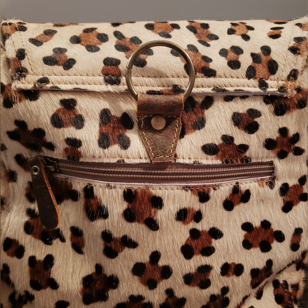 Myra Bag Cowhide Leopard Print Genuine Leather Accents Bag Brown Black - Picture 4 of 16